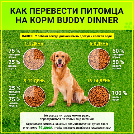 Корм для собак всех пород Buddy Dinner Eco Line с рыбой, 3 кг + 1кг