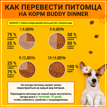 Корм для собак всех пород Buddy Dinner Orange Line с говядиной, 3 + 1  кг