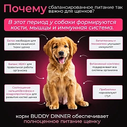 Корм для щенков крупных пород Buddy Dinner Platinum Line полнорационный с говядиной и рыбой, 7 кг + 1 кг